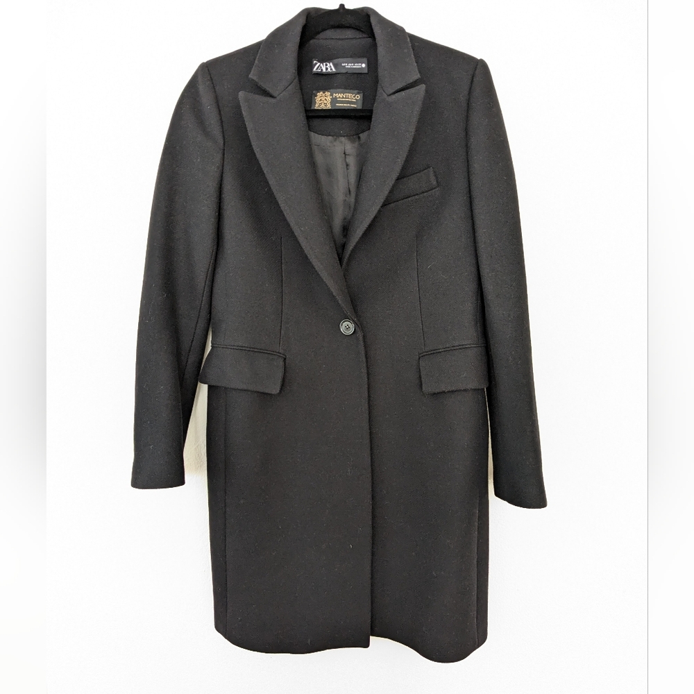 Zara Manteco Premium Quality Fabrics Women's Black Coat, Size Small